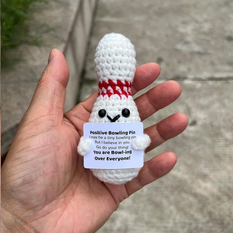 PLWalker Crochet Bowling Pin Gifts, Emotional Support Bowling Pin Positive Cute Funny Cool Office Desk Decor Decorations for Women Men - Image 1